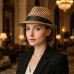 Fedora Straw Hat w/ Zebra Print - Beige - HT-1182BE